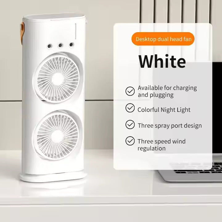 Rechargeable Mist Fan - Dual Spray with Automatic Rotation and Lighting Effects