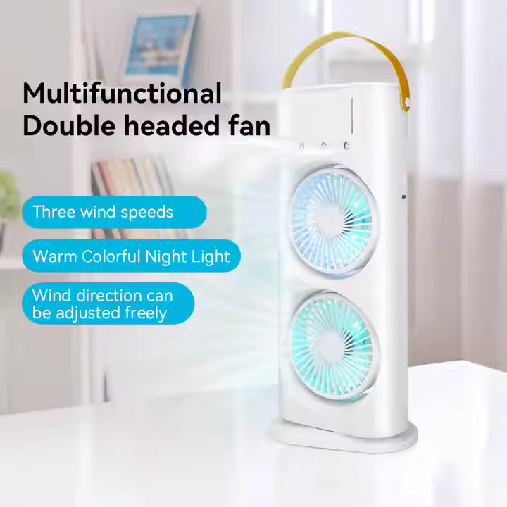 Rechargeable Mist Fan - Dual Spray with Automatic Rotation and Lighting Effects