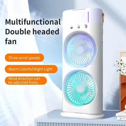 Rechargeable Mist Fan - Dual Spray with Automatic Rotation and Lighting Effects