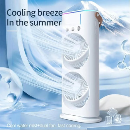 Rechargeable Mist Fan - Dual Spray with Automatic Rotation and Lighting Effects