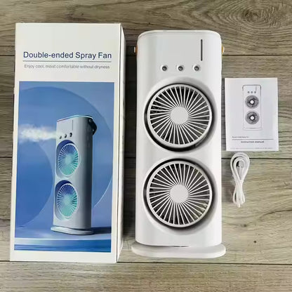 Rechargeable Mist Fan - Dual Spray with Automatic Rotation and Lighting Effects